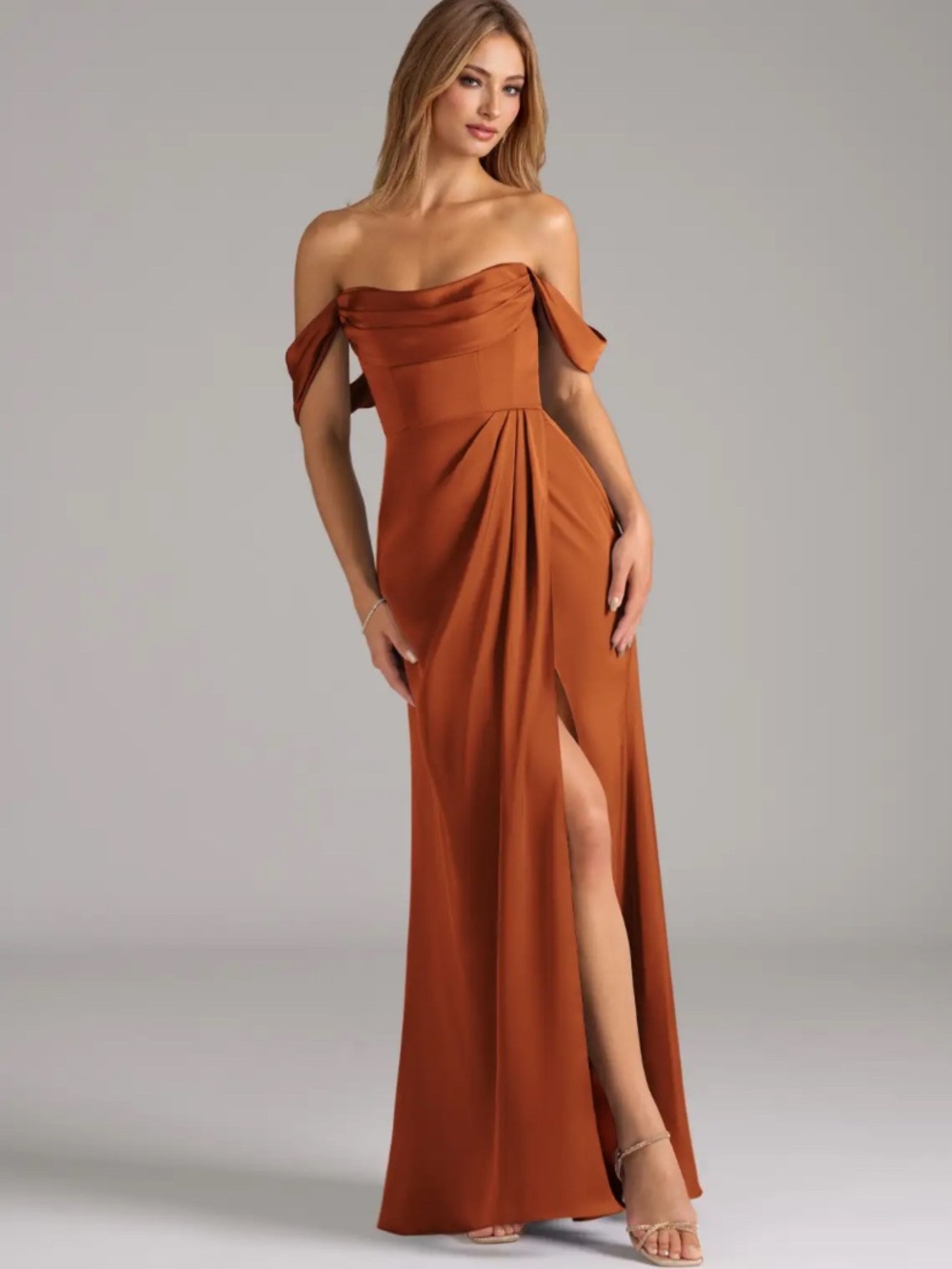 Azazie Johana Satin Dress in Cinnamon